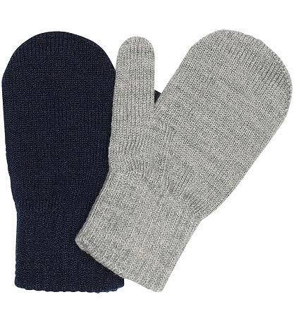 Melton Luffer - 2-pak - Light Grey Melange/Blå