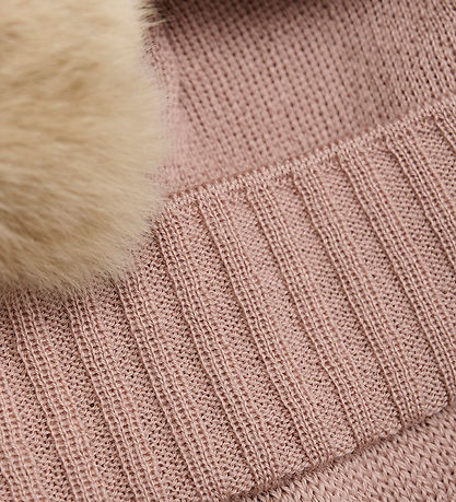 Huttelihut Hue m. Øreflapper - Strik - Uld - Mahogany Rose m. Kv