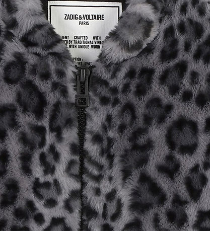 Zadig & Voltaire Jakke - Imiteret Pels - Sort/Grå m. Leopard
