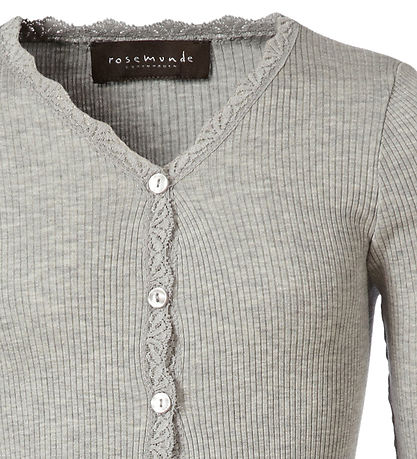 Rosemunde Cardigan - Silke/Bomuld - Rib - Light Grey Melange