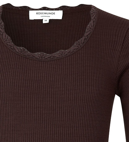 Rosemunde Bluse - Silke/Bomuld - Rib - Dark Espresso m. Blonder