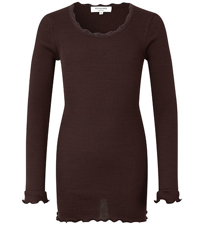 Rosemunde Bluse - Silke/Bomuld - Rib - Dark Espresso m. Blonder