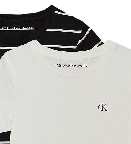 Calvin Klein T-shirts - 2-pak - Hvid/Sort m. Striber