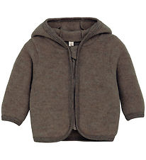 Huttelihut Cardigan - Uldfleece - Brown Melange m. Ører