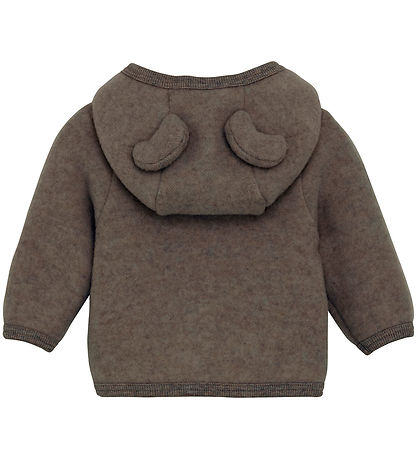 Huttelihut Cardigan - Uldfleece - Brown Melange m. Ører