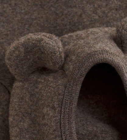Huttelihut Cardigan - Uldfleece - Brown Melange m. Ører