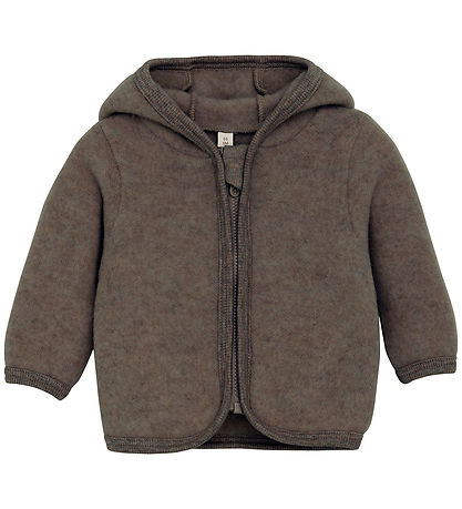 Huttelihut Cardigan - Uldfleece - Brown Melange m. Ører