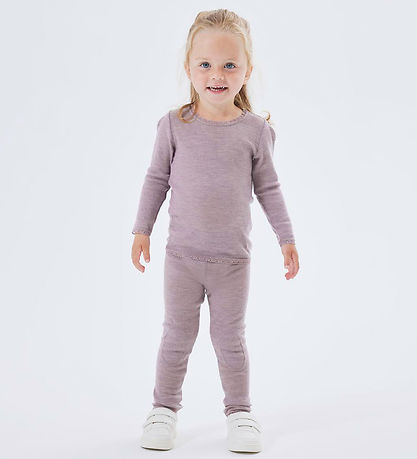 Name It Leggings - Uld - Noos - NmfWang - Purple Dove m. Hulmøns