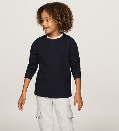 Tommy Hilfiger Bluse - Flag Mini Waffle - Desert Sky