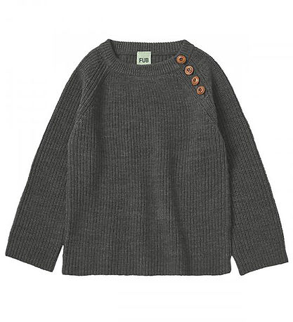 FUB Bluse - Uld - Rib Sweater - Grey Melange