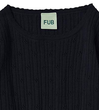 FUB Bluse - Uld - Dark Navy m. Hulmønster