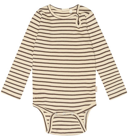 Petit Piao Body l/æ - Rib - Modal - Chocolate Brown/Dark Offwhit