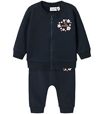 Name It Sweatsæt - NbfVrillie - Dark Sapphire m. Blomster