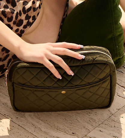 Fan Palm Toilettaske - Large - Quiltet Velour - Palm Green