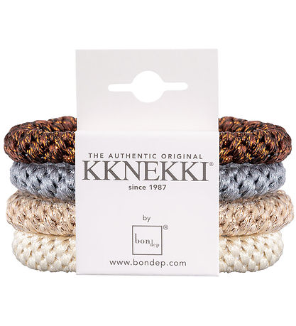 Kknekki Hårelastikker - 4-pak - Beige/Blå/Brun/Glimmer