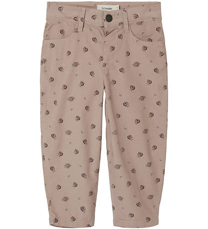 Lil' Atelier Fløjlsbukser - NmfBella - Gray Morn/Floral