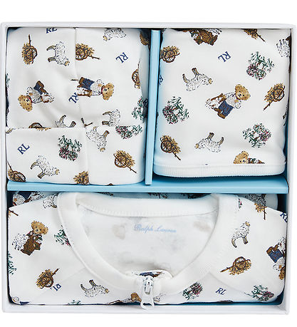 Polo Ralph Lauren Gavesæt - 3 Dele - Hvid/Brun m. Bamser