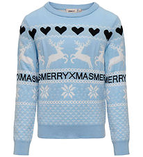 Kids Only Bluse - Strik - KogMerry Xmas - Cashmere Blue/Merry Xm