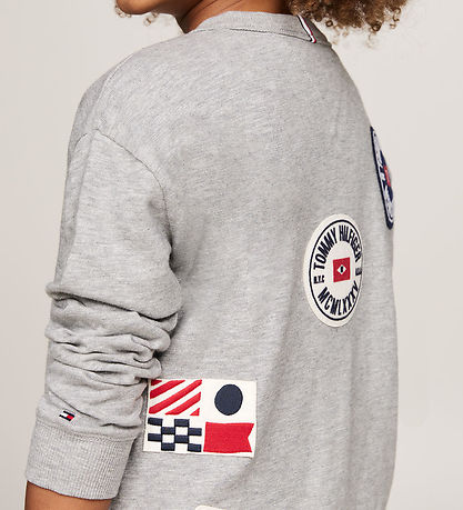 Tommy Hilfiger Bluse - Flags Patches - Light Grey Heather