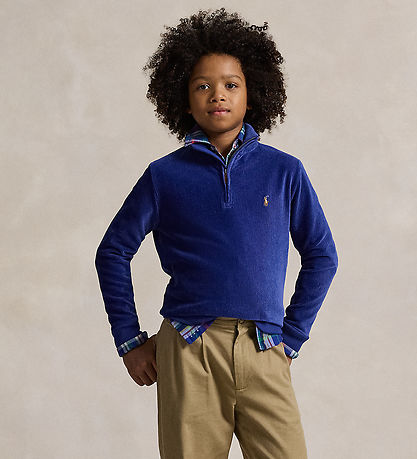 Polo Ralph Lauren Bluse m. Lynlås - Fløjl - Blå