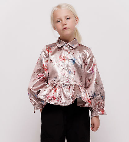 Christina Rohde Skjorte - Rosa Glitter m. Blomster