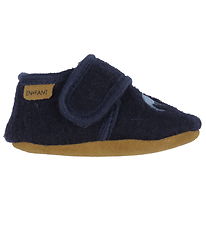 En Fant Slippers - Wool - Navy w. Dinos