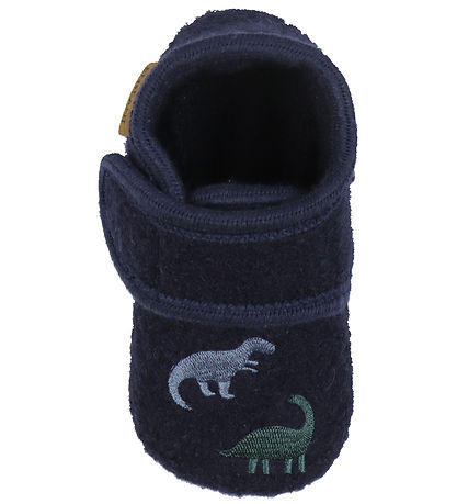 En Fant Hjemmesko - Uld - Navy m. Dinoer