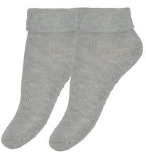 Minymo Socks - Rib - 2-Pack - Non-Slip - Light Grey Melange