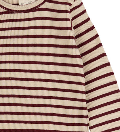 Petit Piao Bluse - Rib - Modal - Dark Cherry/Dark Off White