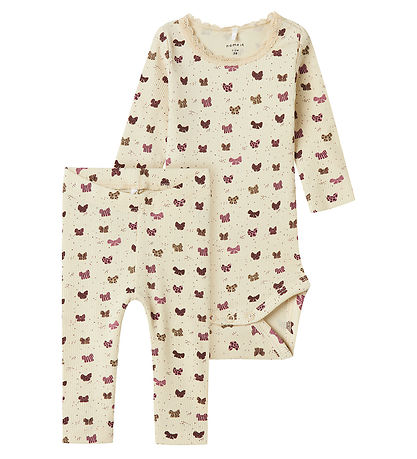 Name It Sæt - Body l/æ/Leggings - Rib - NbfRibow - Summer Sand m