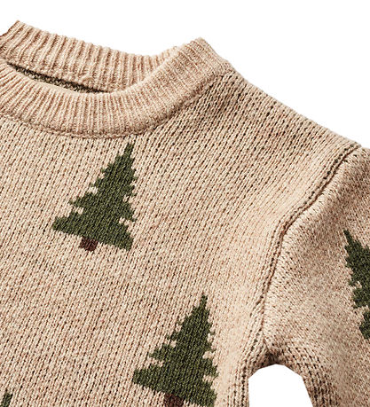 Wheat Bluse - Strik - Jacquard - Off White m. Juletræer