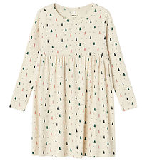 Name It Kjole - Rib - NmfDab - Summer Sand m. Juletræer