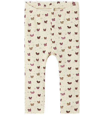 Name It Leggings - Rib - NbfRibow - Summer Sand m. Sløjfer