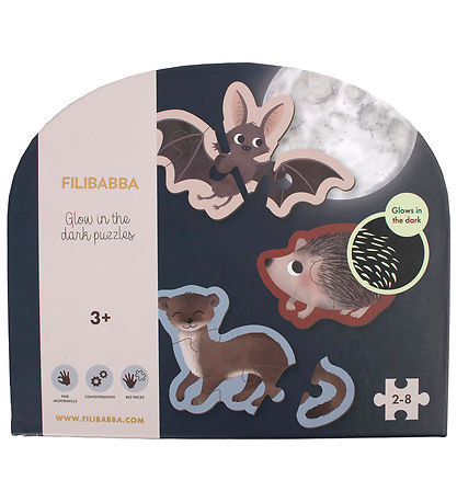 Filibabba Puslespil - Selvlysende - 2-8 Brikker - Skovens Dyr