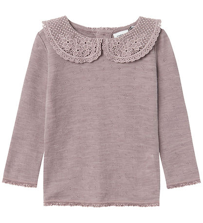 Name It Bluse - Uld - NmfWang - Purple Dove m. Flæse/Hulmønster