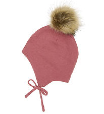 Minymo Beanie - Wool/Cotton - Dusty Rose w. Faux Fur