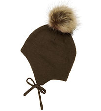 Minymo Beanie - Wool/Cotton - Canteen w. Faux Fur