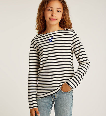 Calvin Klein Bluse - Boatneck Stripe - Turtledove/Ck Black Small