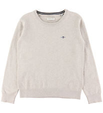 GANT Bluse - Shield Classic Cotton C-Neck - Strik - Light Beige 