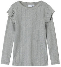 Name It Bluse - Noos - NmfJulia - Grey Melange m. Hulmønster