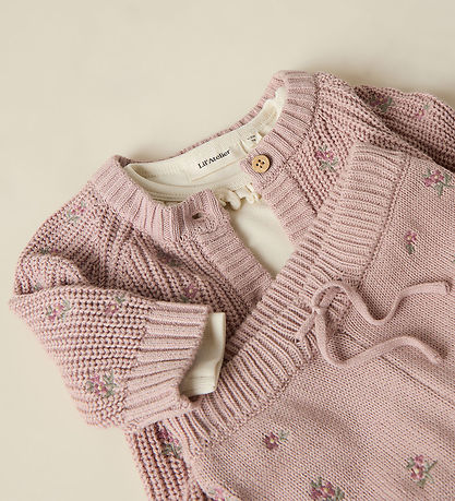 Lil' Atelier Cardigan - Strik - NbfEmlen - Shadow Gray m. Blomst