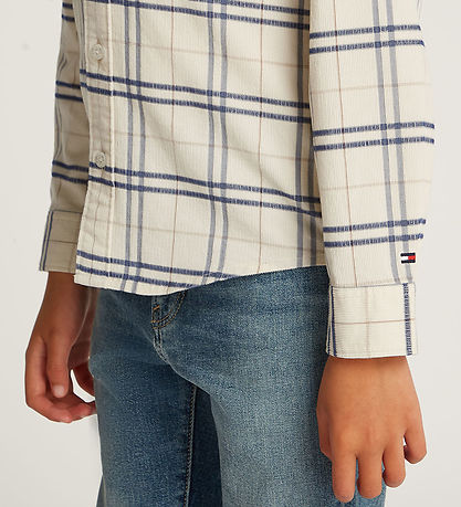 Tommy Hilfiger Skjorte - Fløjl - Classic Beige/Navyternet