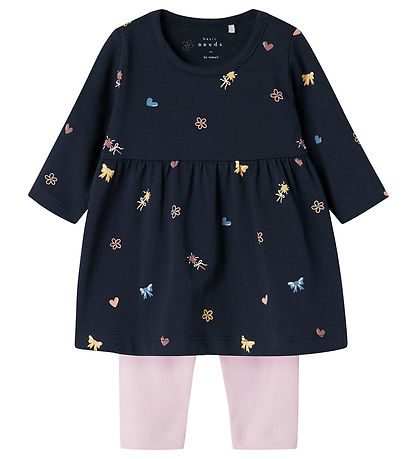 Name It Kjole/Leggings - NbfVandora - Navy Blazer m. Sløjfer Og 