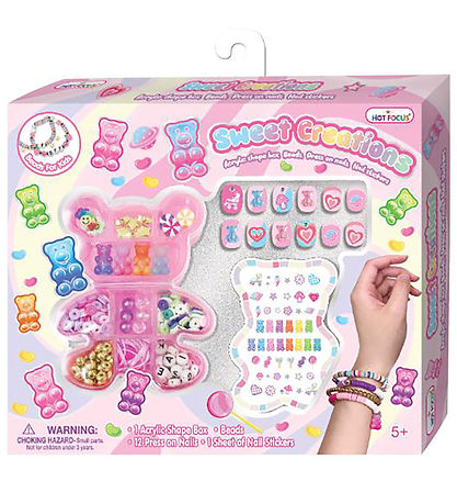 Hot Focus Kreasæt - Vedhæng & Perler I Æske Med Negle Stickers