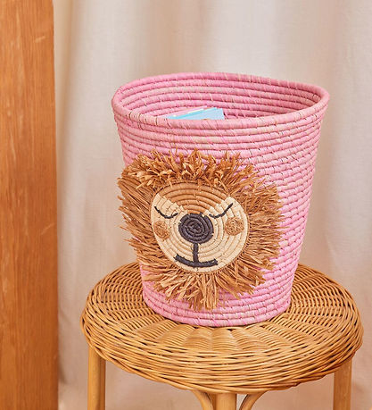 Rice Opbevaringskurv - Raffia/Søgræs - 20x30 cm - Pink/Løve