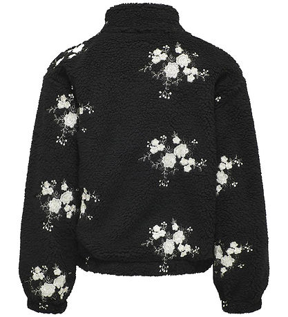 Kids Only Fleecejakke - KogValentina - Sort m. Blomster
