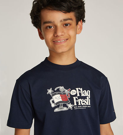 Tommy Hilfiger T-shirt - Flag Fun - Dark Night Navy m. Print