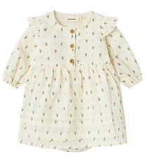 Lil' Atelier Kjolebody L/Æ - NbfRaisa - Turtledove m. Blomster