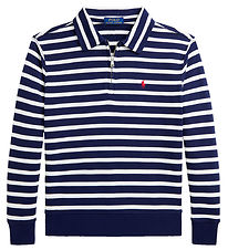 Polo Ralph Lauren Polobluse m. Lynlås - Navy/Hvidstribet