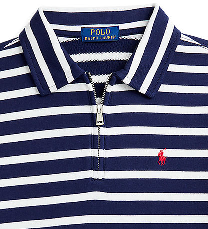 Polo Ralph Lauren Polobluse m. Lynlås - Navy/Hvidstribet